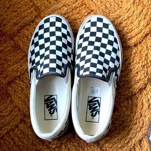 Vans Classic Checkerboard White & Black Slip-On Shoes size 6.5